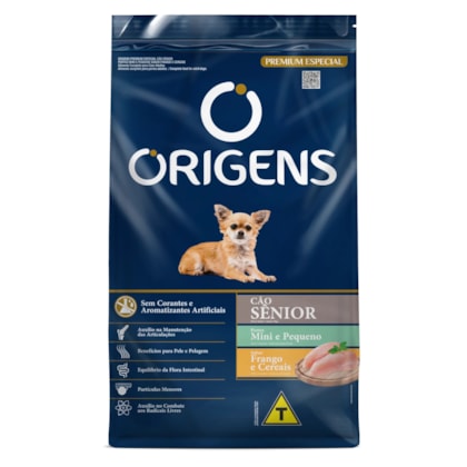 Ração Origens Premium Especial Cães Sênior Portes Mini e Pequeno Sabor Frango e Cereais