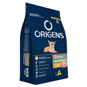 Ração Origens Premium Especial Cães Sênior Portes Mini e Pequeno Sabor Frango e Cereais