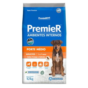 Ração Premier Ambientes Internos para Cães Adultos de Médio Porte Sabor Frango e Salmão