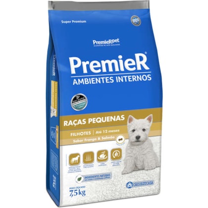 Ração Premier Ambientes Internos para Cães Filhotes Sabor Frango e Salmão
