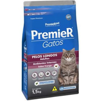 Ração Premier Ambientes Internos Pelos Longos para Gatos Adultos sabor Frango Ração Premier Ambientes Internos Pelos Longos para Gatos Adultos sabor Frango