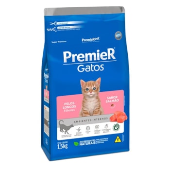 Ração Premier Gatos Ambientes Internos Pelos Longos Filhotes Salmão