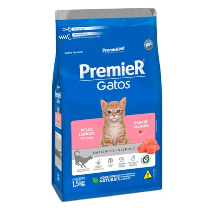 Ração Premier Gatos Ambientes Internos Pelos Longos Filhotes Salmão