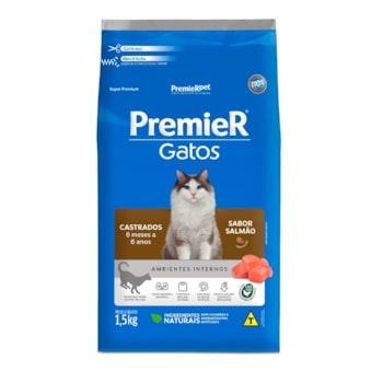 Ração Premier para Gatos Castrados de 6 meses a 6 anos Sabor Salmão