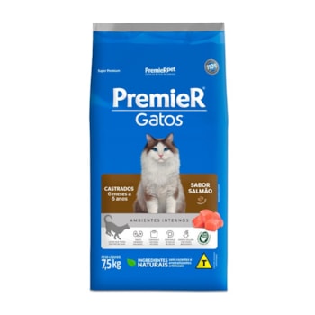 Ração Premier para Gatos Castrados de 6 meses a 6 anos Sabor Salmão