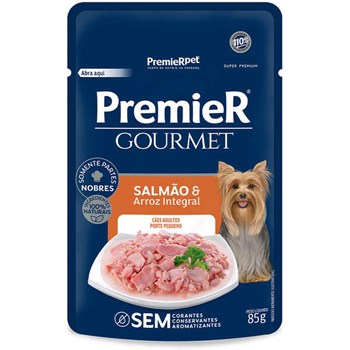Ração Premier Pet Gourmet Sachê Salmão e Arroz Integral para Cães Adultos Pequeno Porte 85g