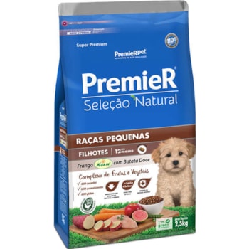 Ração Premier Seleção Natural para Cães Filhotes de Raças Pequenas Sabor Frango Korin com Batata Doce