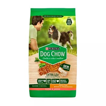 Ração Seca Dog Chow Extra Life Carne e Arroz para Cães Adultos de Raças Minis e Pequenas