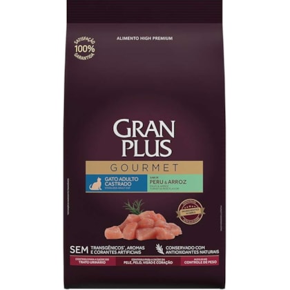 Ração Seca GranPlus Gourmet Peru e Arroz para Gatos Castrados