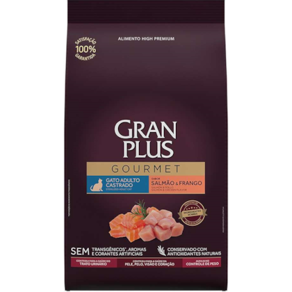 Ração Seca GranPlus Gourmet Salmão e Frango para Gatos Castrados