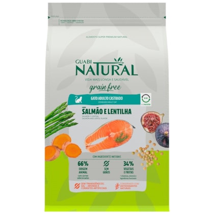 Ração Seca Guabi Natural Grain Free Salmão e Lentilha para Gatos Castrados