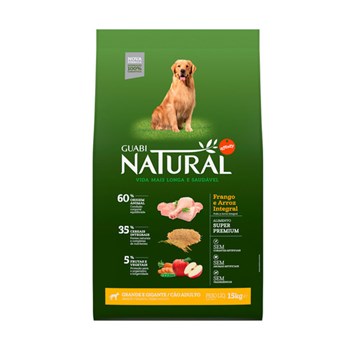Ração Seca Guabi Natural para Cães Adultos de Raças Grandes e Gigantes sabor Frango e Arroz Integral