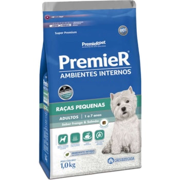Ração Seca Premier Ambientes Internos Frango e Salmão Cães Adultos de Porte Pequeno