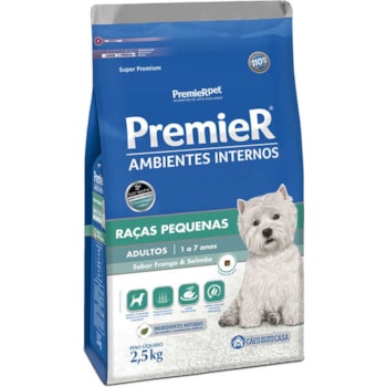 Ração Seca Premier Ambientes Internos Frango e Salmão Cães Adultos de Porte Pequeno