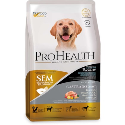 Ração Seca ProHealth Light para Cães Castrados de Porte Médio Sabor Frango Batata Doce Gengibre e Damasco