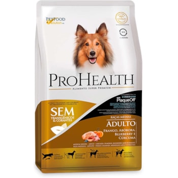 Ração Seca ProHealth para Cães Adultos de Porte Médio Sabor Frango Abóbora Blueberry e Cúrcuma