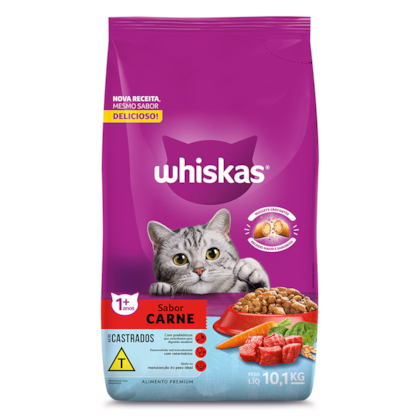 Ração Seca Whiskas Carne para Gatos Castrados 10,1kg