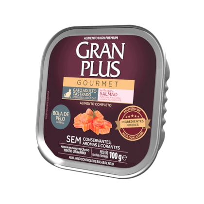 Ração Úmida GranPlus Gourmet Patê Anti Bolas de Pelo para Gatos Adultos Castrados sabor Salmão 100g