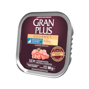 Ração Úmida GranPlus Gourmet Patê Gatos Adultos Castrados sabor Frango 100g