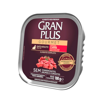 Ração Úmida GranPlus Gourmet Patê para Gatos Adultos sabor Carne 100g