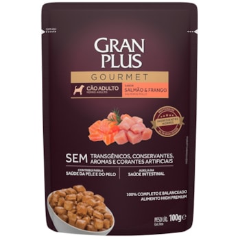 Ração Úmida GranPlus Gourmet Sachê Salmão e Frango para Cães Adultos 100g