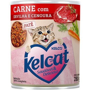 Ração Úmida Kelcat Lata Sabor Carne, Ervilha e Cenoura 280 g