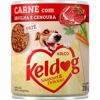 Ração Úmida Keldog Lata Sabor Carne, Ervilha e Cenoura 280g