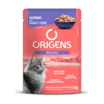 Ração Úmida Origens Premium Especial Gatos Adultos Castrados Sabor Frango e Carne