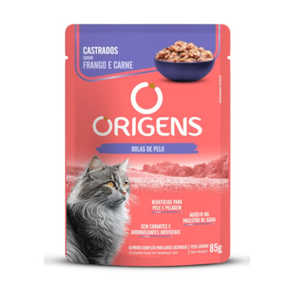 Ração Úmida Origens Premium Especial Gatos Adultos Castrados Sabor Frango e Carne