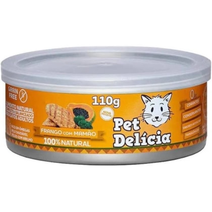 Ração Úmida Pet Delícia Natural Frango com Mamão Saúde Intestinal 110g