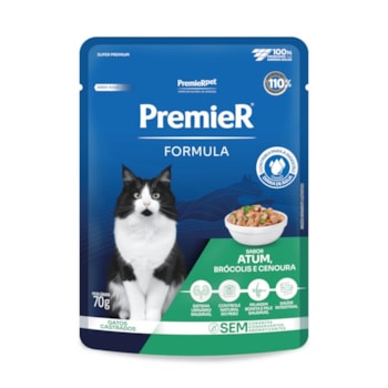 Ração Úmida Premier Formula para Gatos Castrados Sabor Atum, Brócolis e Cenoura 70g