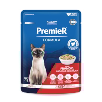 Ração Úmida Premier Formula para Gatos Castrados Sabor Frango, Brócolis e Cenoura 70g