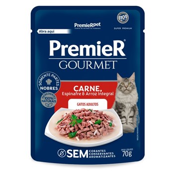 Ração Úmida Premier Gourmet para Gatos Adultos Sabor Carne, Espinafre e Arroz Integral 70 g