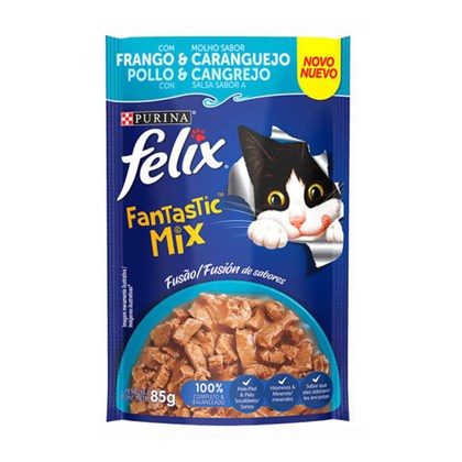 Ração Úmida Purina Felix Fantastic Mix Frango e Molho Sabor Caranguejo para Gatos Adultos