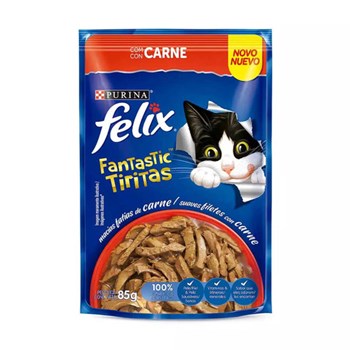 Ração Úmida Purina Felix Fantastic Tiritas Sabor Carne Gatos Adultos