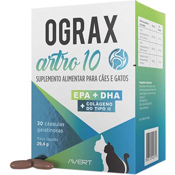 Suplemento Alimentar Avert Ograx Artro 10 para Cães e Gatos com 30 cápsulas