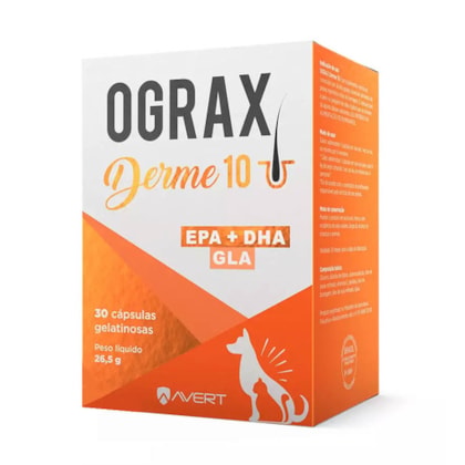 Suplemento Alimentar Avert Ograx Derme 10 para Cães e Gatos até 10 Kg - 30 Cápsulas