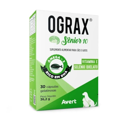 Suplemento Alimentar Avert Ograx Sênior 10 para Cães e Gatos - 30 Cápsulas