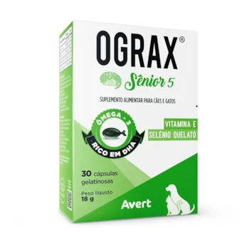 Suplemento Alimentar Avert Ograx Sênior 5 para Cães e Gatos - 30 Cápsulas