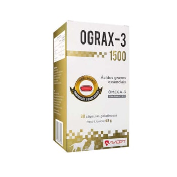 Suplemento Avert Ograx-3 1500mg para Cães e Gatos com 30 cápsulas