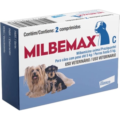 Vermífugo Elanco Milbemax C para Cães até 5kg 2 comprimidos