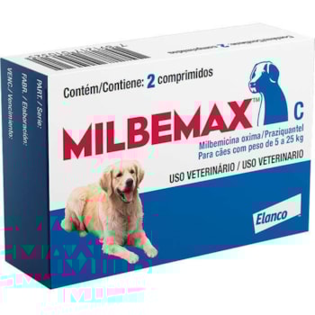 Vermífugo Elanco Milbemax C para Cães de 5 até 25kg com 2 comprimidos Vermífugo Elanco Milbemax C para Cães de 5 até 25kg com 2 comprimidos