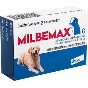 Vermífugo Elanco Milbemax C para Cães de 5 até 25kg com 2 comprimidos